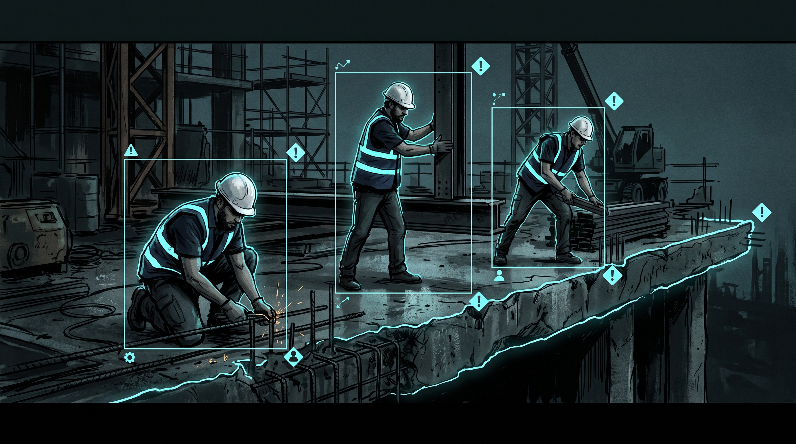 Frozen work-front with AI tracking boxes snapping on